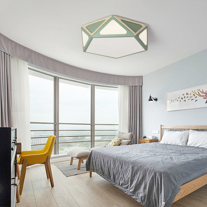 Modern Geometric Flush Light: Acrylic White/Pink/Yellow LED Ceiling Fixture, Warm/White Light, 16"/19.5" Wide