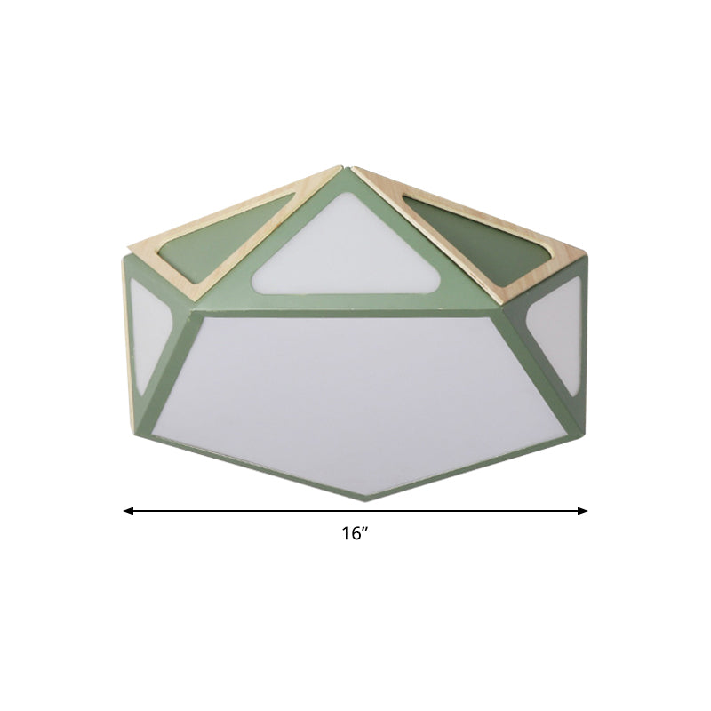 Modern Geometric Flush Light: Acrylic White/Pink/Yellow LED Ceiling Fixture, Warm/White Light, 16"/19.5" Wide