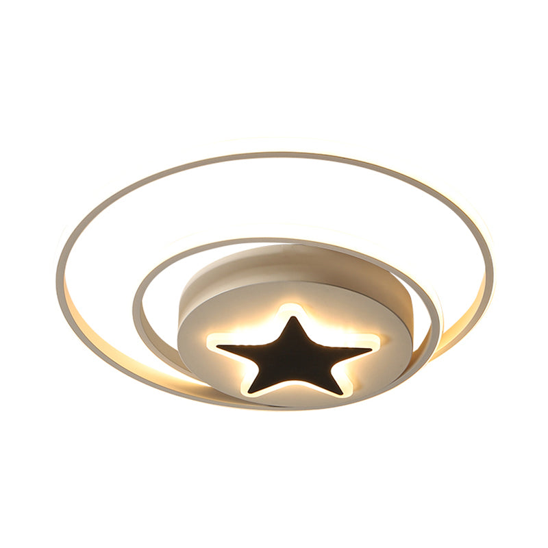 Contemporary Circle Acrylic Ceiling Fixture - Black/White, LED Flush Mount - 16"/19.5" Wide - White Light/Stepless Dimming - Remote Control