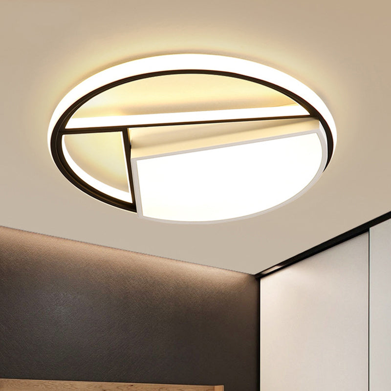 Contemporary Black & White LED Geometric Ceiling Lamp - 16"/19.5" Wide
