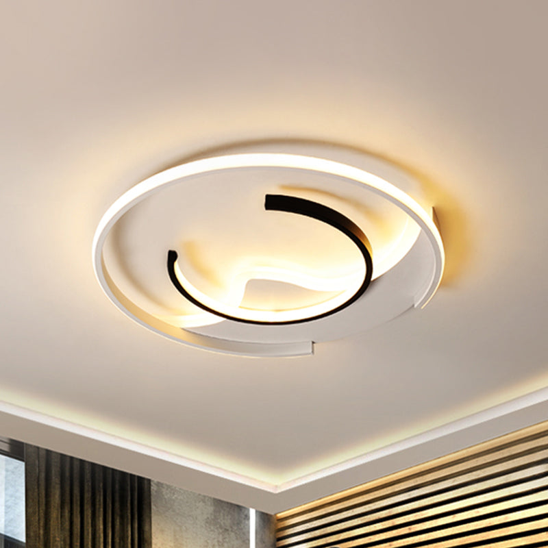 Modern Acrylic Ceiling Light: Semi-Circle Shape in Black & White, Flush Mounted with LED, Remote-Controlled Dimmable Warm Light - 16"/19.5" Wide