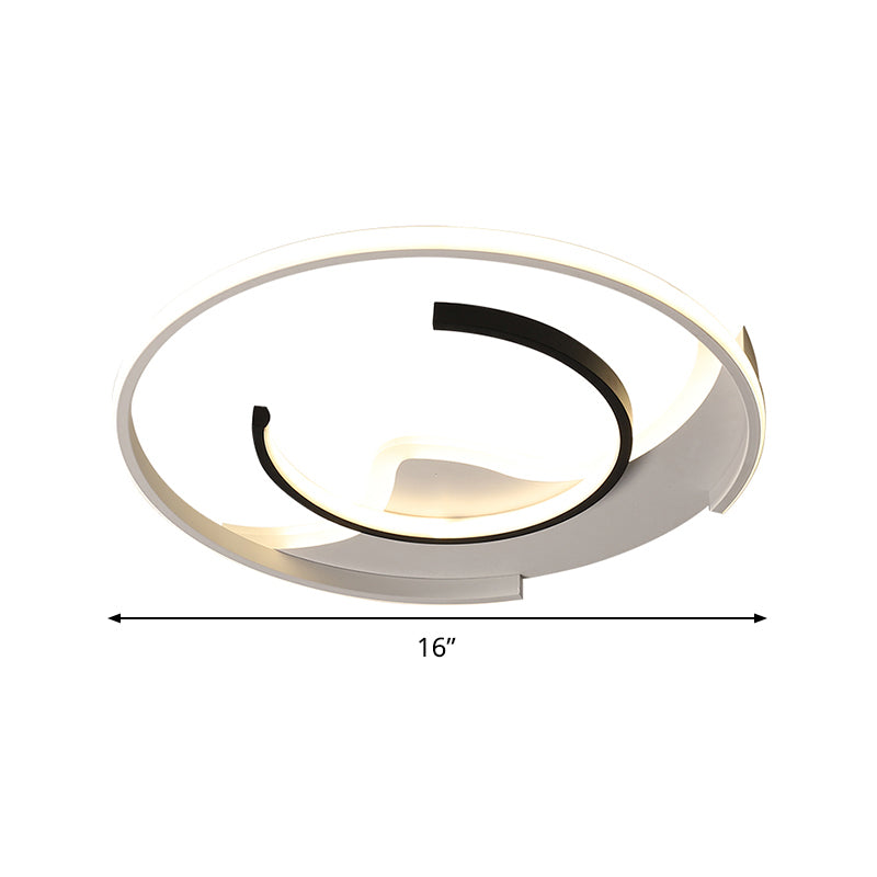 Modern Acrylic Ceiling Light: Semi-Circle Shape in Black & White, Flush Mounted with LED, Remote-Controlled Dimmable Warm Light - 16"/19.5" Wide