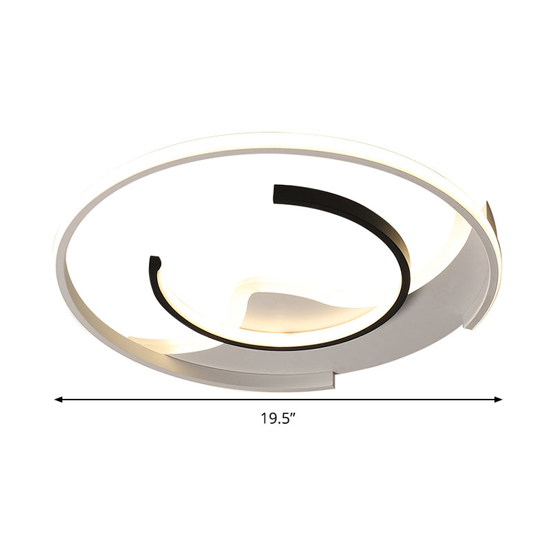 Modern Acrylic Ceiling Light: Semi-Circle Shape in Black & White, Flush Mounted with LED, Remote-Controlled Dimmable Warm Light - 16"/19.5" Wide