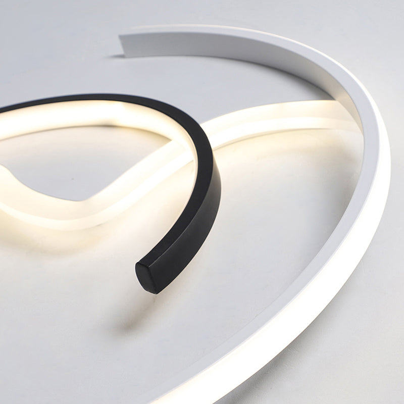 Modern Acrylic Ceiling Light: Semi-Circle Shape in Black & White, Flush Mounted with LED, Remote-Controlled Dimmable Warm Light - 16"/19.5" Wide