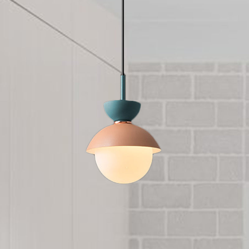 Justine - Macaron Hourglass Pendant Light Macaron Metal 1 Light Dark Blue and Gray/Dark Blue and Pink/Dark Blue and Pink Hanging Light with Globe White Glass Shade