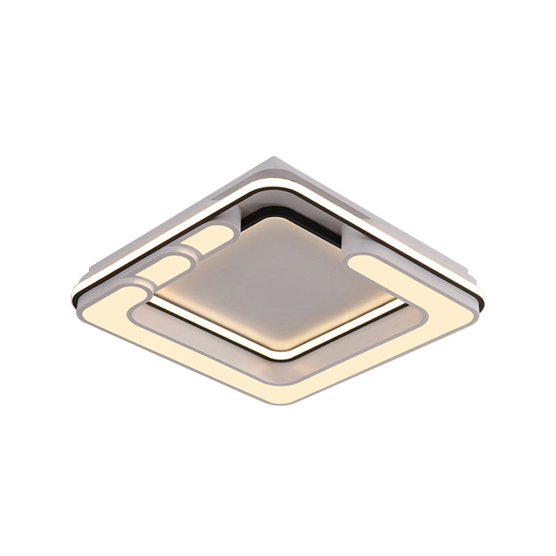 Contemporary Acrylic LED Flush Light - Square Ceiling Mounted Black & White - Warm/White Illumination