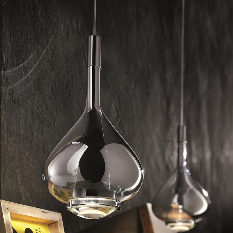 Modern Rose Gold/Clear/Smoke Glass Pendant Light - Beaker-Inspired Shape | 1-Light Dining Room Hanging Kit