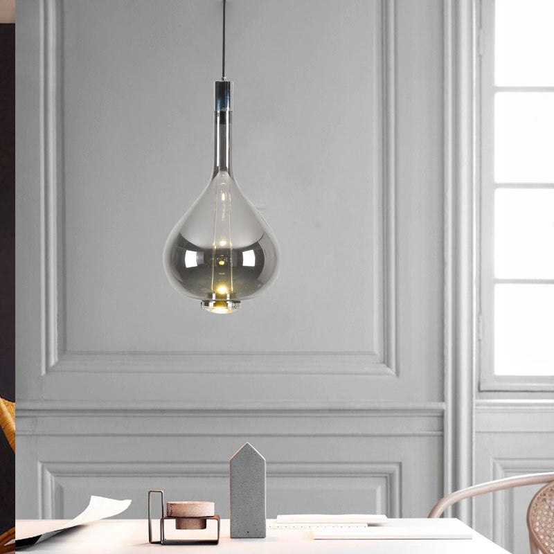 Modern Rose Gold/Clear/Smoke Glass Pendant Light - Beaker-Inspired Shape | 1-Light Dining Room Hanging Kit