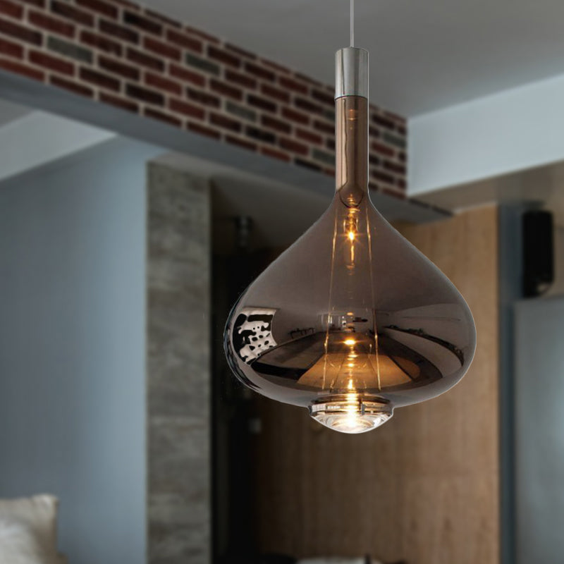 Modern Rose Gold/Clear/Smoke Glass Pendant Light - Beaker-Inspired Shape | 1-Light Dining Room Hanging Kit