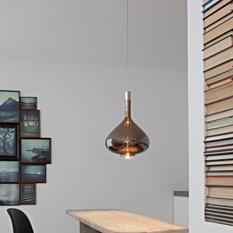Modern Rose Gold/Clear/Smoke Glass Pendant Light - Beaker-Inspired Shape | 1-Light Dining Room Hanging Kit
