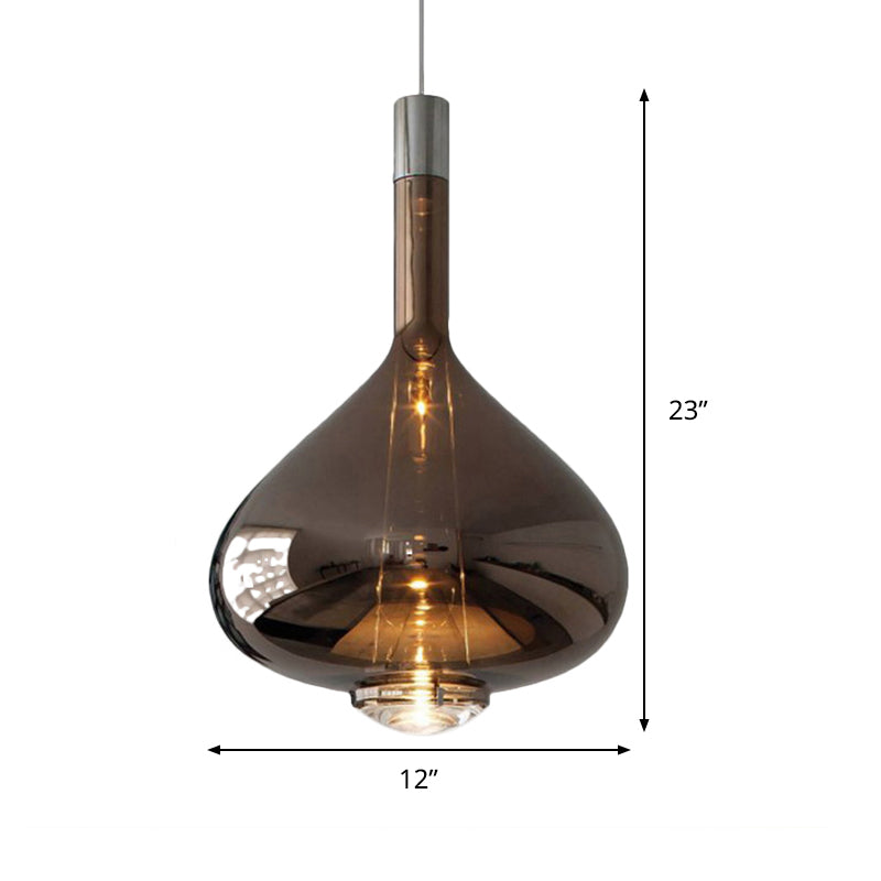 Modern Rose Gold/Clear/Smoke Glass Pendant Light - Beaker-Inspired Shape | 1-Light Dining Room Hanging Kit