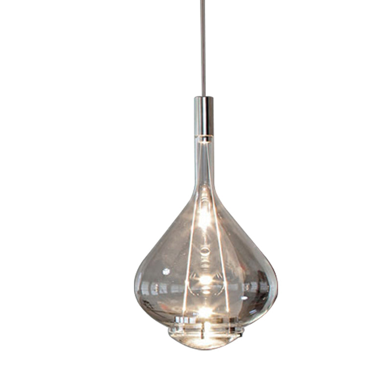 Modern Rose Gold/Clear/Smoke Glass Pendant Light - Beaker-Inspired Shape | 1-Light Dining Room Hanging Kit