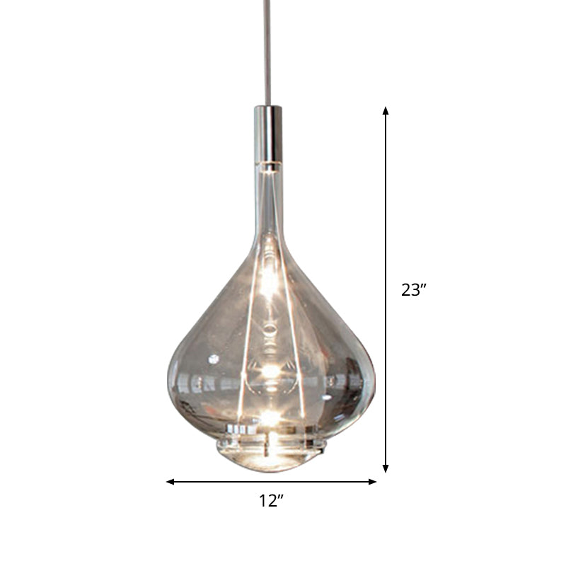 Modern Rose Gold/Clear/Smoke Glass Pendant Light - Beaker-Inspired Shape | 1-Light Dining Room Hanging Kit