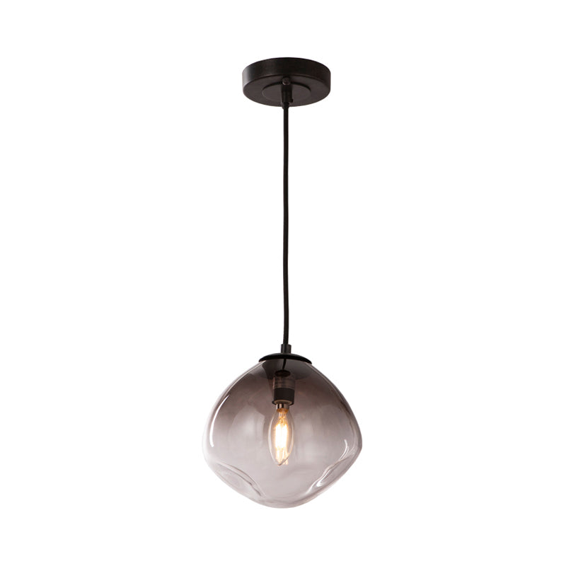 Smoke Gray Glass Nordic Pendant Light - Dimpled Oval Hanging Pendant - Baby Room Ceiling Fixture - 1 Light