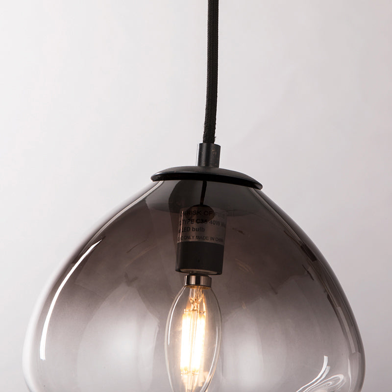 Smoke Gray Glass Nordic Pendant Light - Dimpled Oval Hanging Pendant - Baby Room Ceiling Fixture - 1 Light