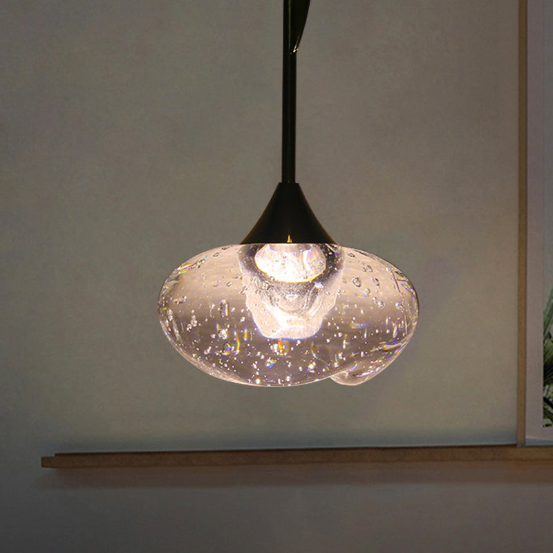 Brass Hanging Ceiling Pendant Light, Clear Seeded Glass Oval, Contemporary Style, 1-Light