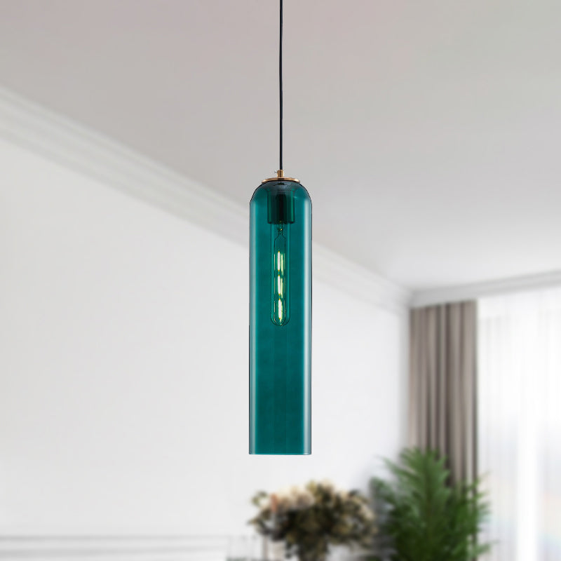 Lampe suspendue tubulaire en verre vert nordique - Lampe de plafond élégante pour chambre à coucher