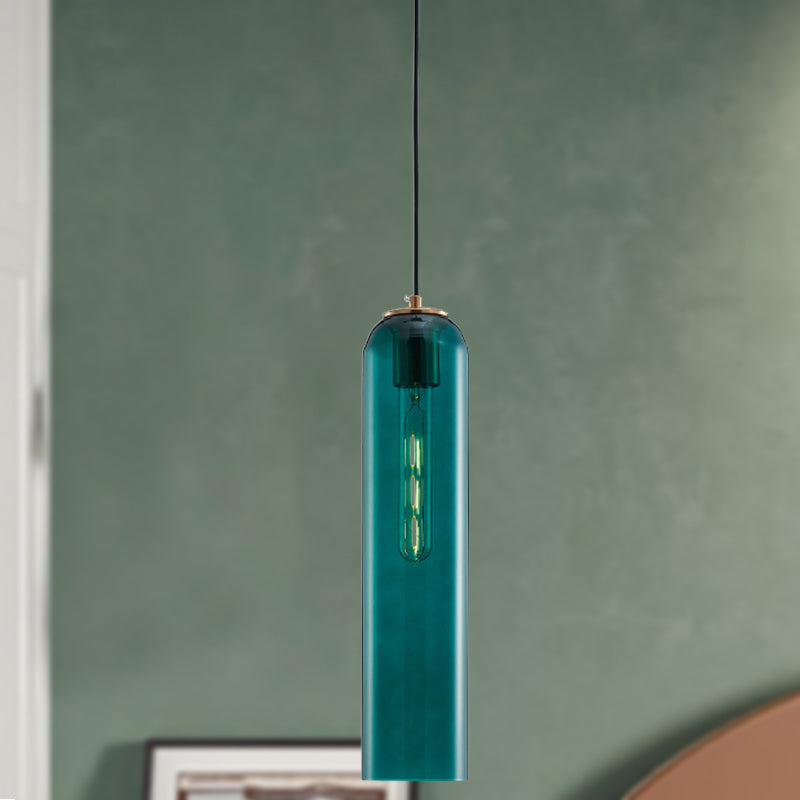 Lampe suspendue tubulaire en verre vert nordique - Lampe de plafond élégante pour chambre à coucher