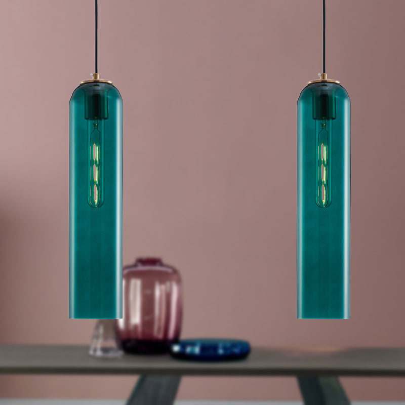 Lampe suspendue tubulaire en verre vert nordique - Lampe de plafond élégante pour chambre à coucher