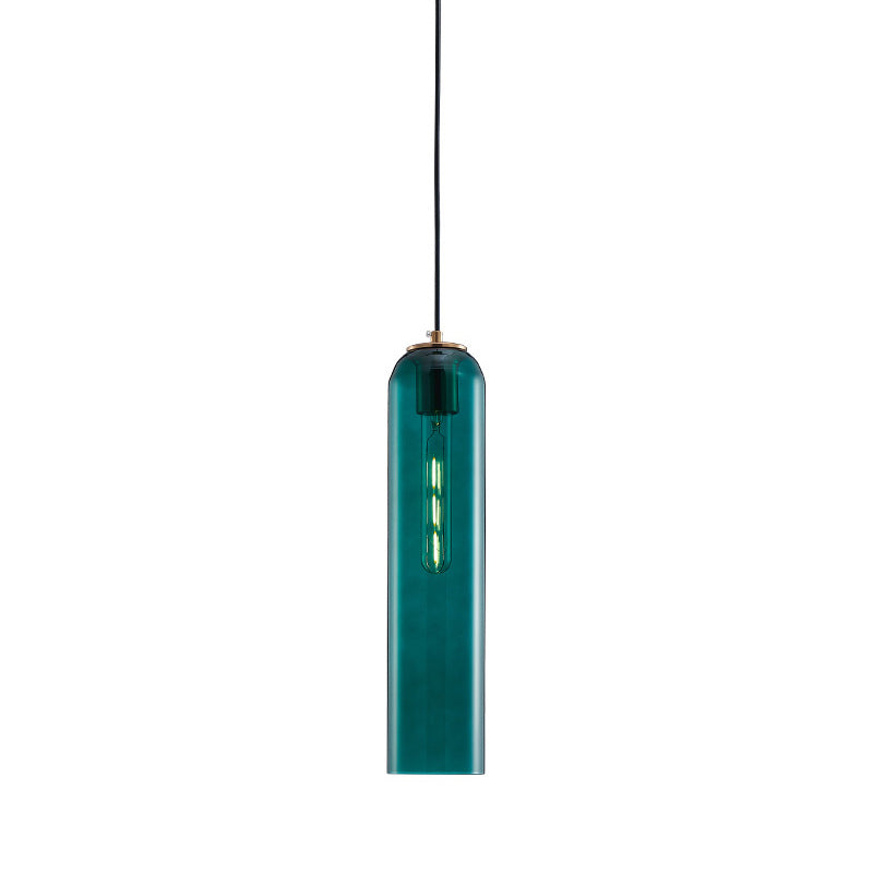 Lampe suspendue tubulaire en verre vert nordique - Lampe de plafond élégante pour chambre à coucher