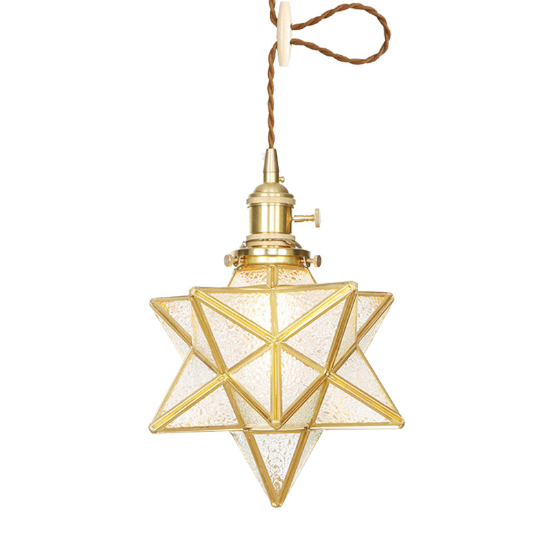 Star Shaped Pendant Light: Postmodern Clear/Frosted Glass with Brass Brass Hanging Kit & Adjustable Rope