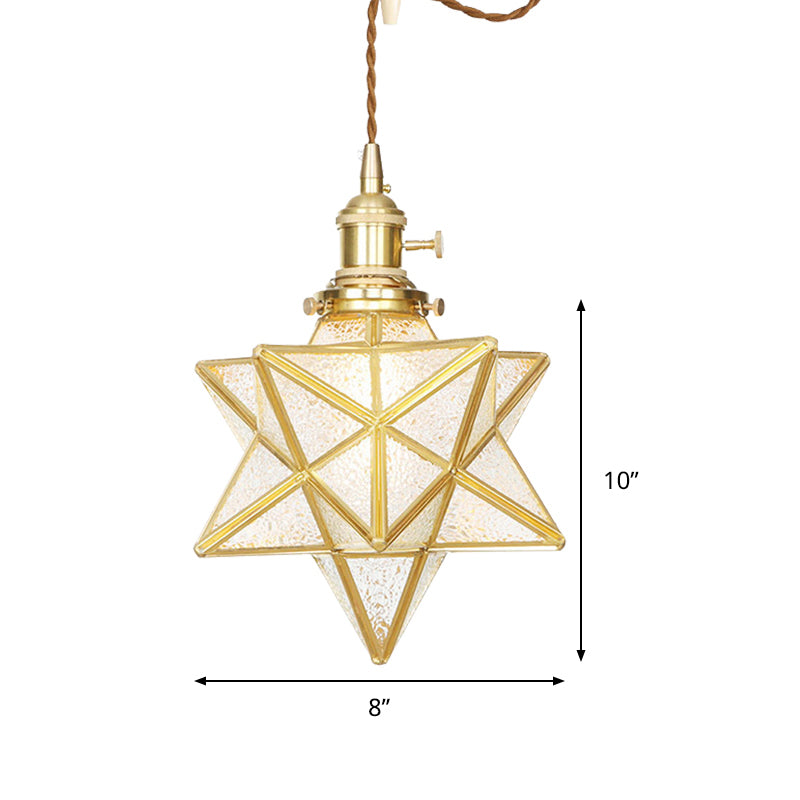 Star Shaped Pendant Light: Postmodern Clear/Frosted Glass with Brass Brass Hanging Kit & Adjustable Rope
