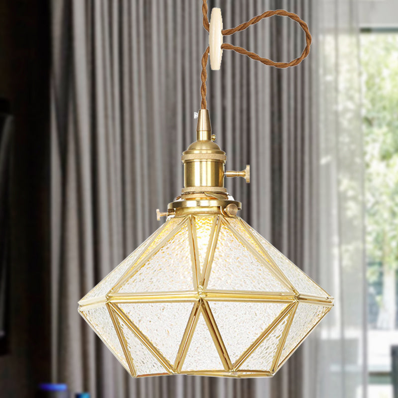Postmodern Diamond Pendant Light with Brass Finish and Adjustable Rope