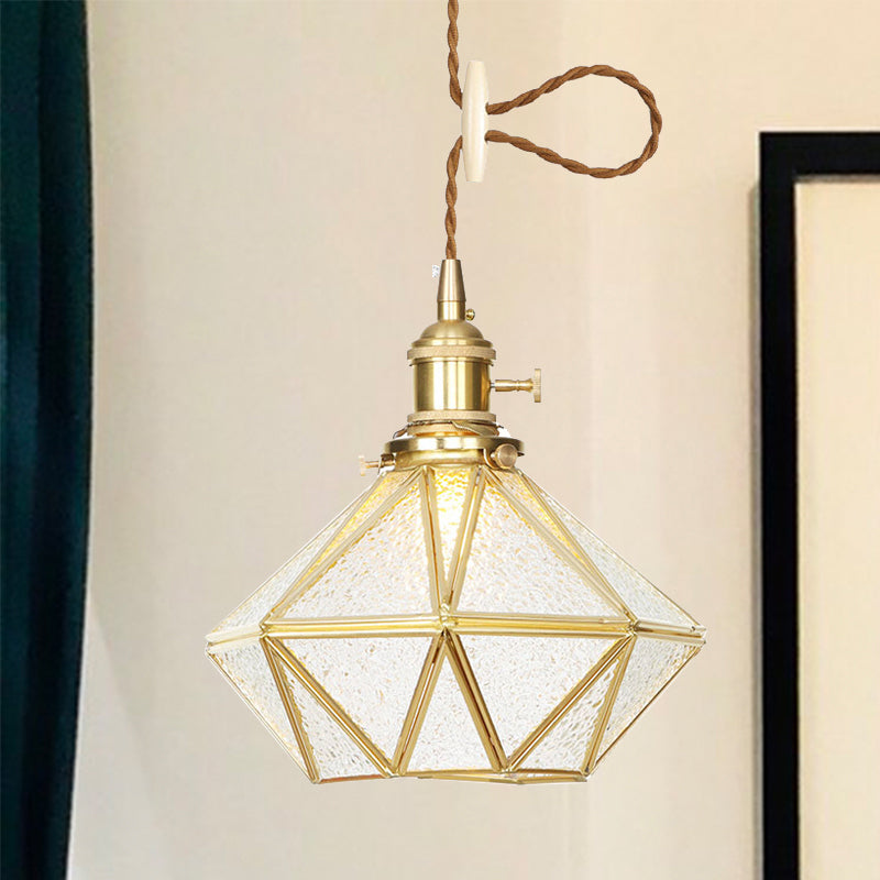 Postmodern Diamond Pendant Light with Brass Finish and Adjustable Rope