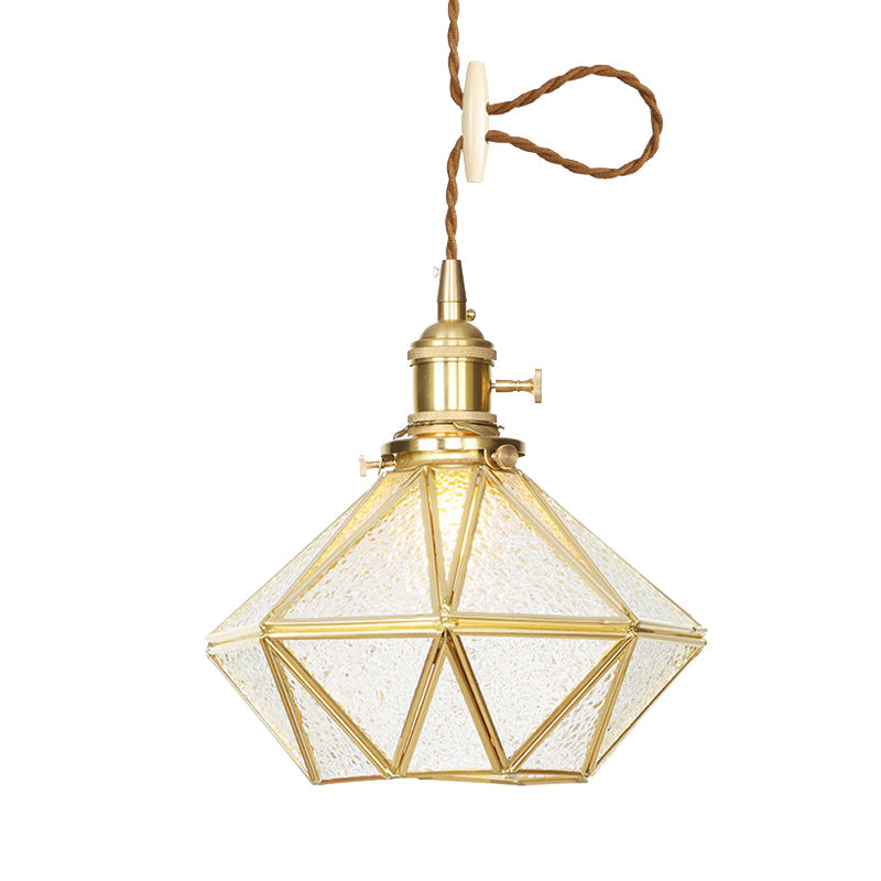 Postmodern Diamond Pendant Light with Brass Finish and Adjustable Rope