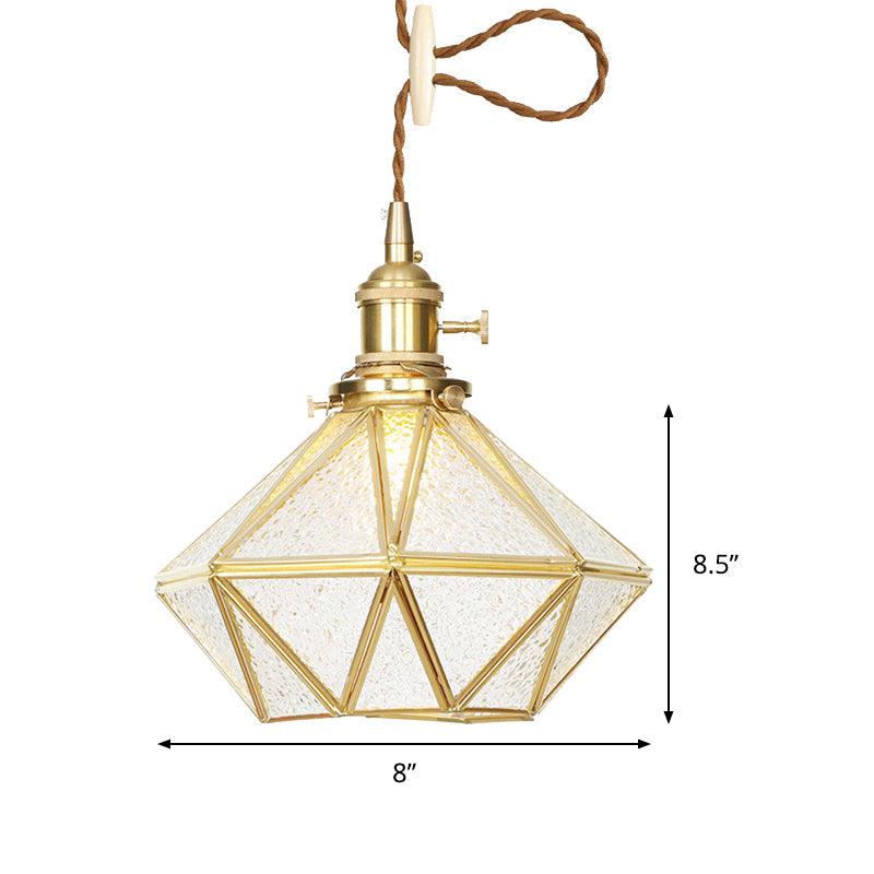 Postmodern Diamond Pendant Light with Brass Finish and Adjustable Rope