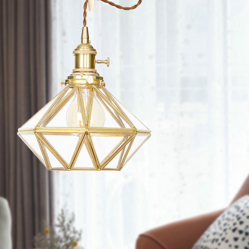 Postmodern Diamond Pendant Light with Brass Finish and Adjustable Rope