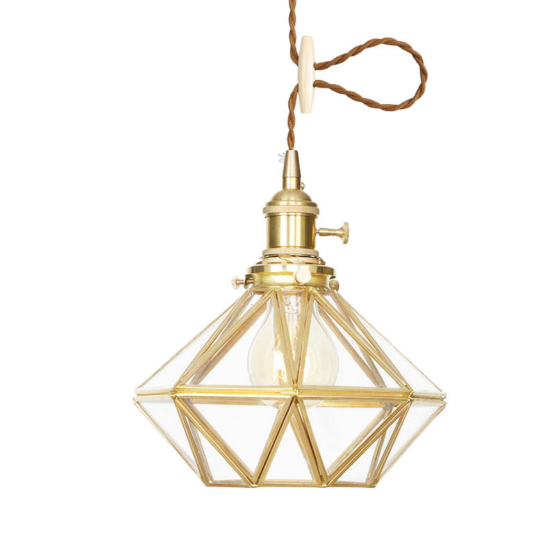 Postmodern Diamond Pendant Light with Brass Finish and Adjustable Rope