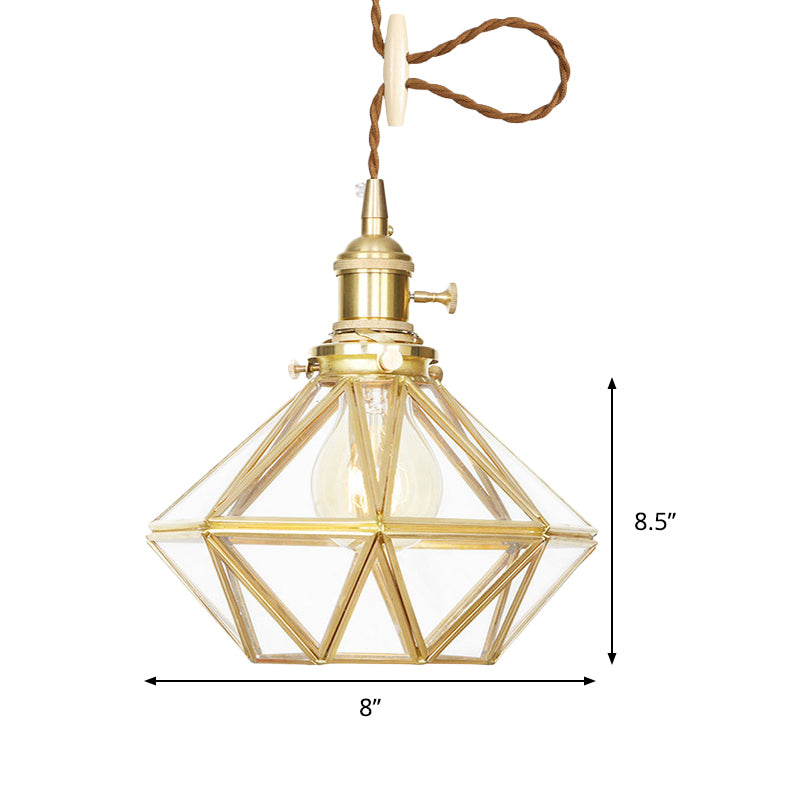 Postmodern Diamond Pendant Light with Brass Finish and Adjustable Rope
