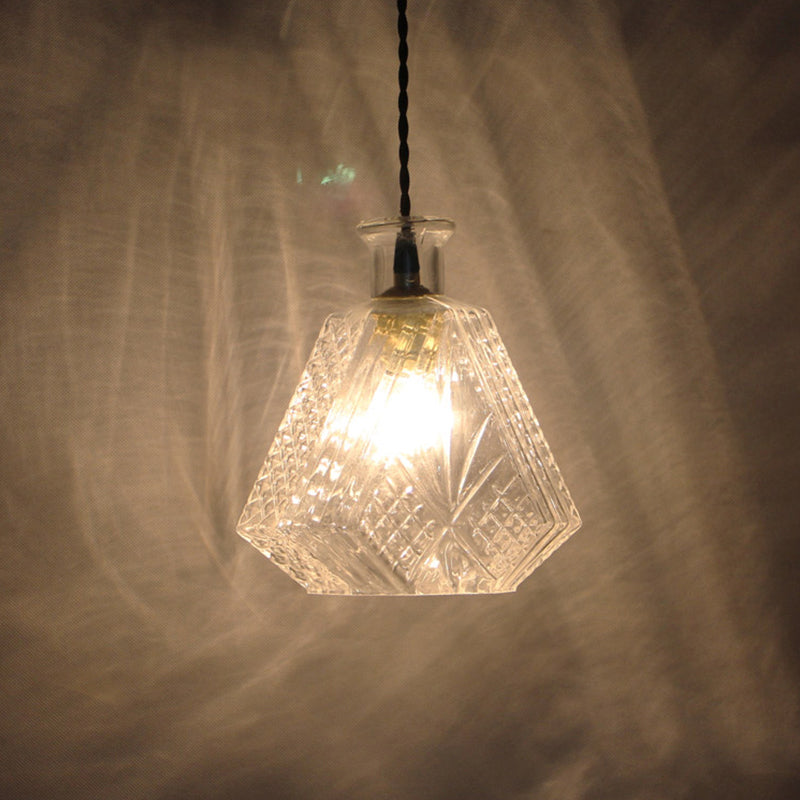 Minimalist Clear Prism Glass Diamond Hanging Lamp - 1-Light Pendant Light Fixture for Dining Room