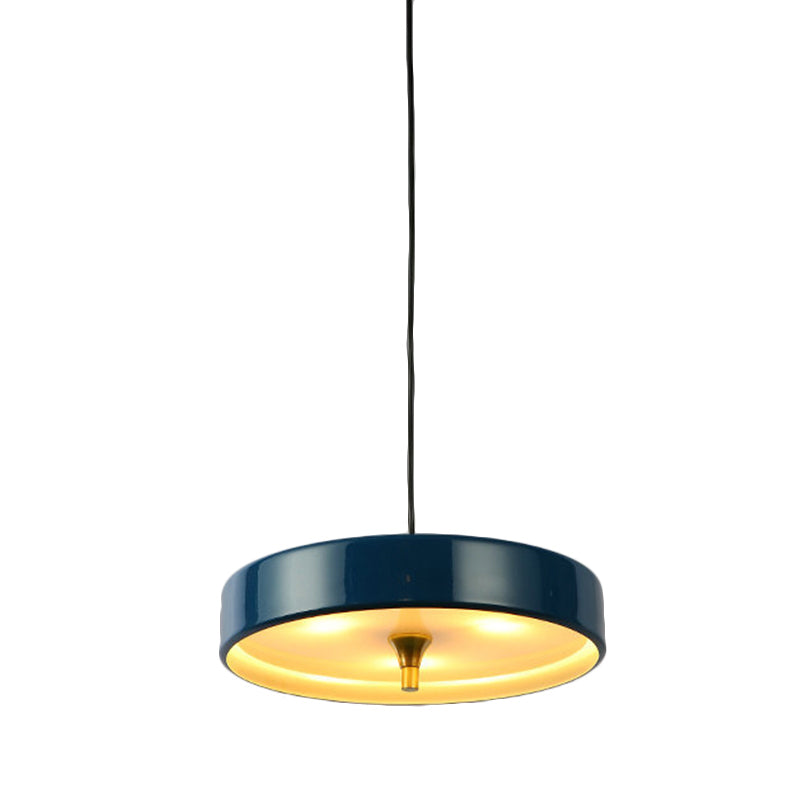 Modern Disk Pendant Light - Blue/White/Black Metal - Hanging Lamp for Bedroom