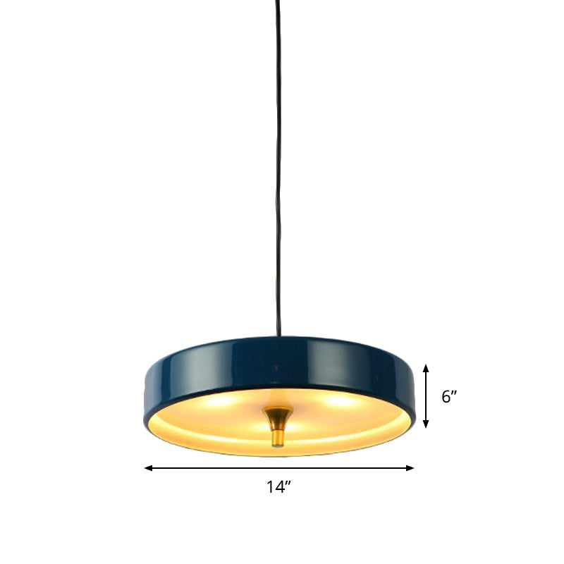 Modern Disk Pendant Light - Blue/White/Black Metal - Hanging Lamp for Bedroom