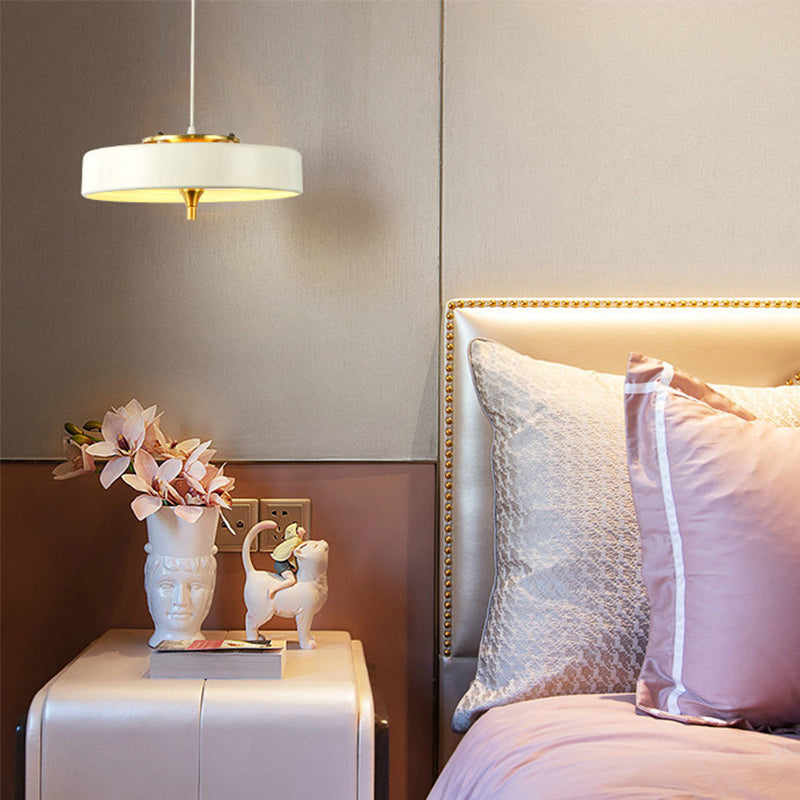 Modern Disk Pendant Light - Blue/White/Black Metal - Hanging Lamp for Bedroom