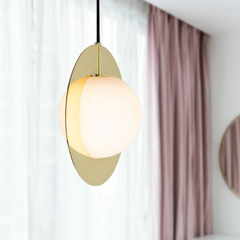White Glass Pendant Lamp With Gold Ring - Modern Hanging Ceiling Light