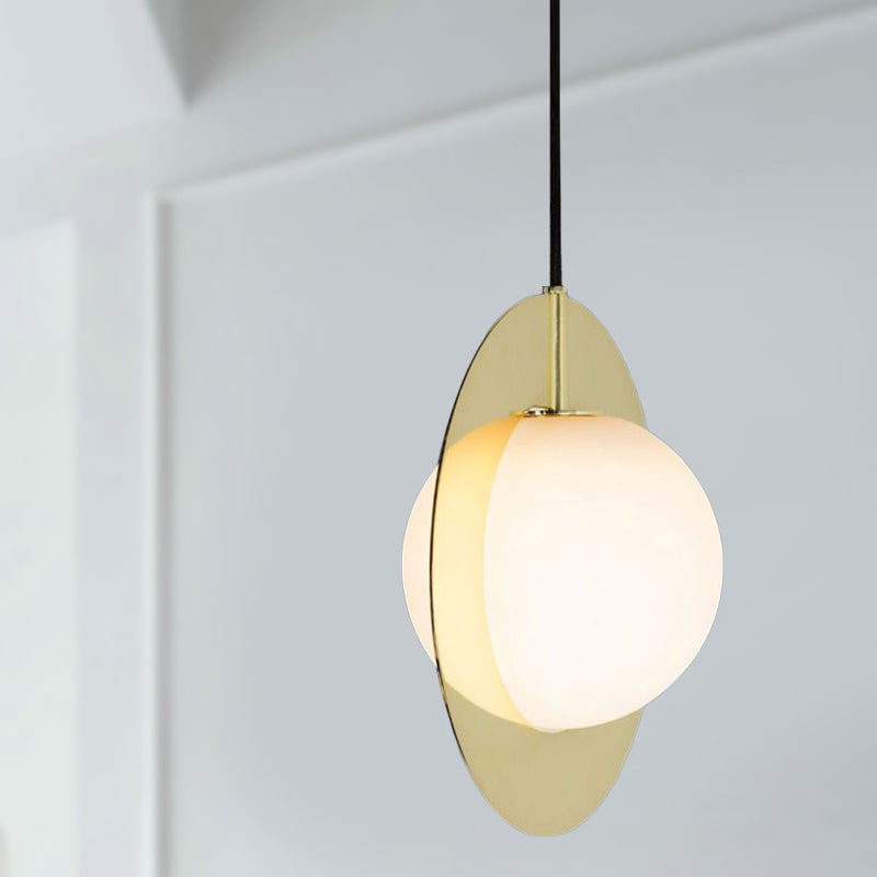 White Glass Pendant Lamp With Gold Ring - Modern Hanging Ceiling Light