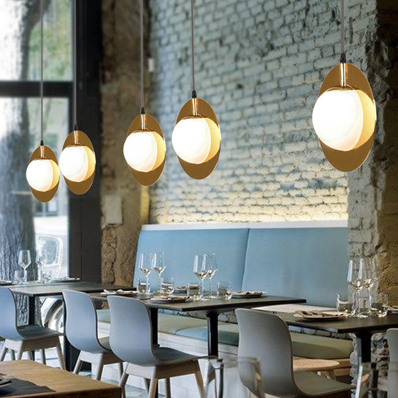 White Glass Pendant Lamp With Gold Ring - Modern Hanging Ceiling Light