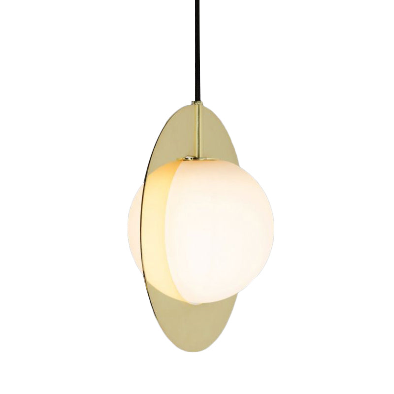 White Glass Pendant Lamp With Gold Ring - Modern Hanging Ceiling Light