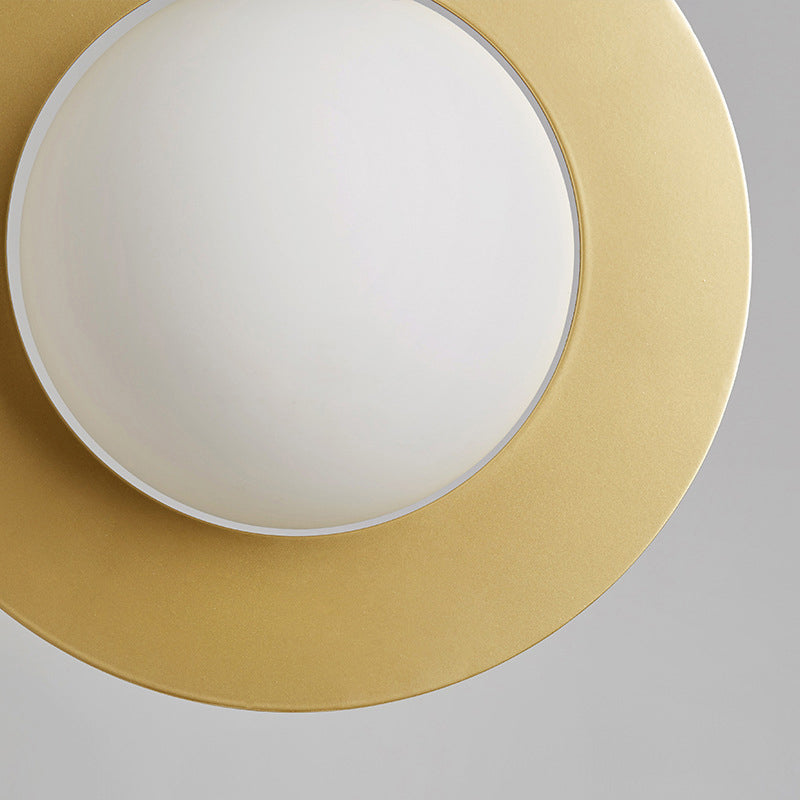 White Glass Pendant Lamp With Gold Ring - Modern Hanging Ceiling Light