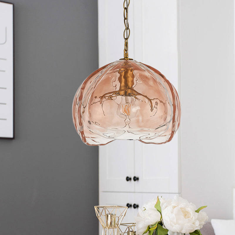 Pink Clear Glass Dome Pendant Light for Contemporary Dining Room