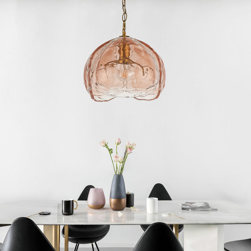 Contemporary Pink Glass Dome Pendant Ceiling Light With 1 Bulb For Dining Room