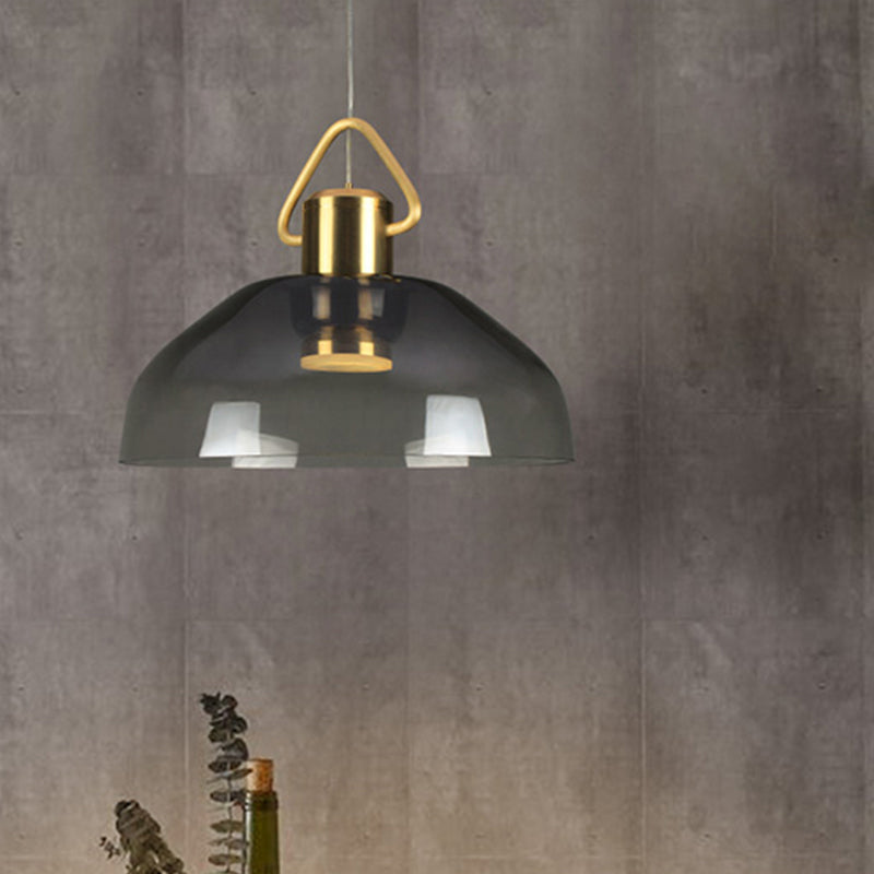 Smoky Glass Dome Pendant Light With Warm/White Bulb For Contemporary Home Décor