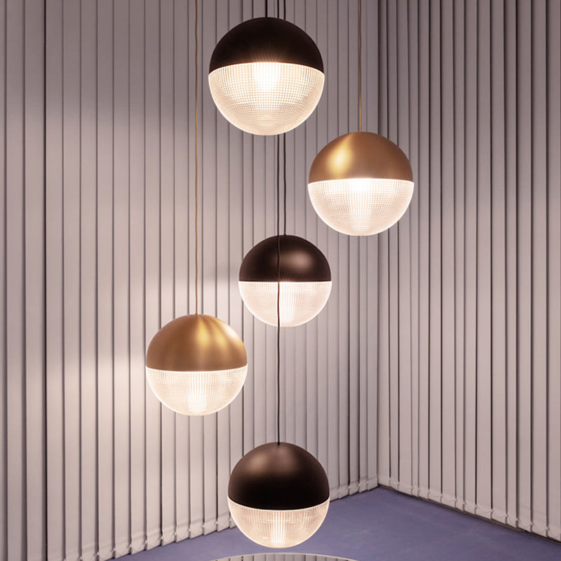 Contemporary Clear Prismatic Glass Ball Hanging Lamp - 1-Bulb Pendant Ceiling Light, Black/Gold - Bedroom Lighting