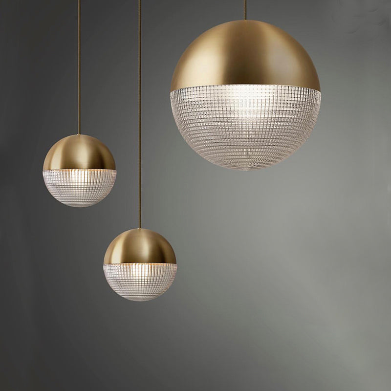 Contemporary Clear Prismatic Glass Ball Hanging Lamp - 1-Bulb Pendant Ceiling Light, Black/Gold - Bedroom Lighting