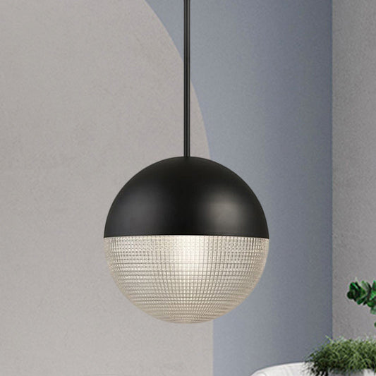 Contemporary Clear Prismatic Glass Ball Hanging Lamp - 1-Bulb Pendant Ceiling Light, Black/Gold - Bedroom Lighting