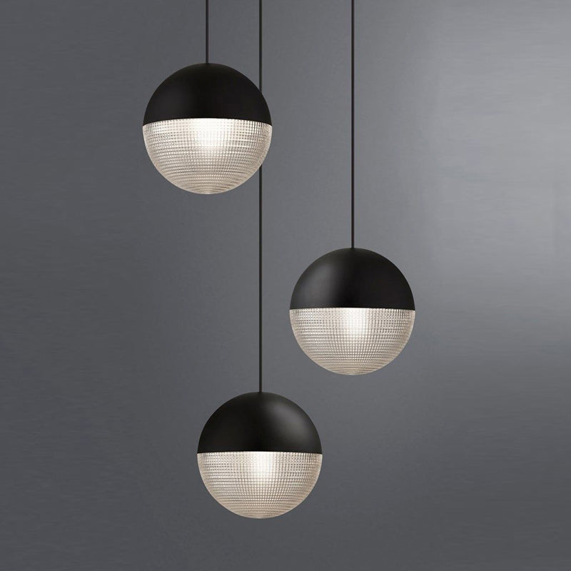 Contemporary Clear Prismatic Glass Ball Hanging Lamp - 1-Bulb Pendant Ceiling Light, Black/Gold - Bedroom Lighting