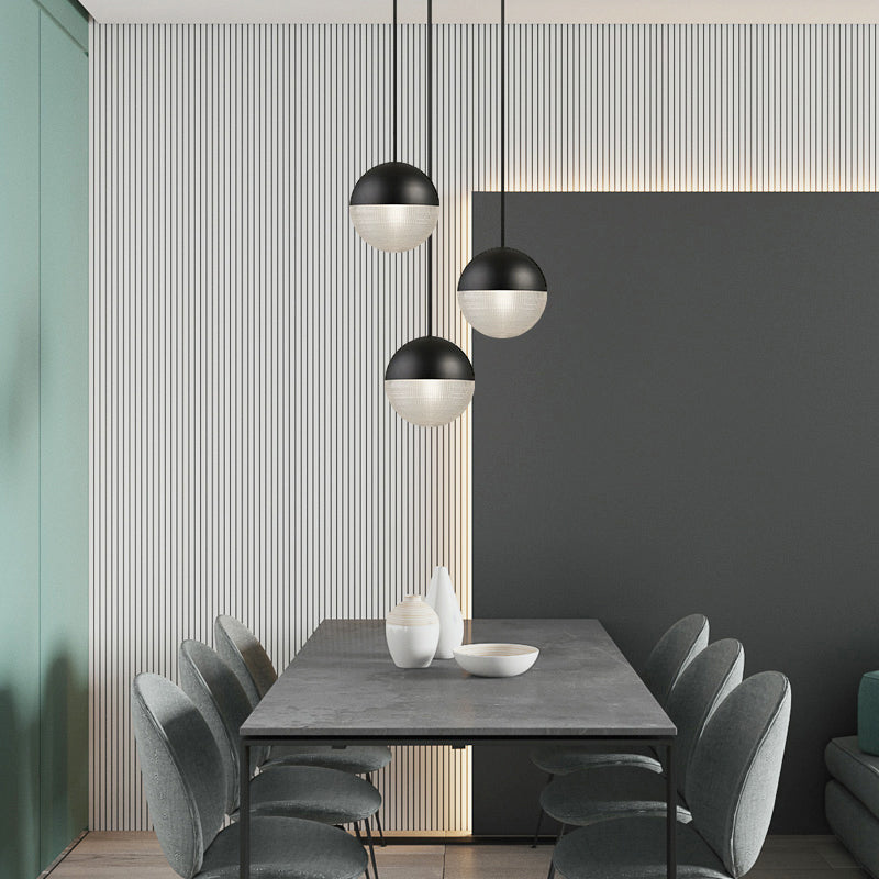 Contemporary Clear Prismatic Glass Ball Hanging Lamp - 1-Bulb Pendant Ceiling Light, Black/Gold - Bedroom Lighting
